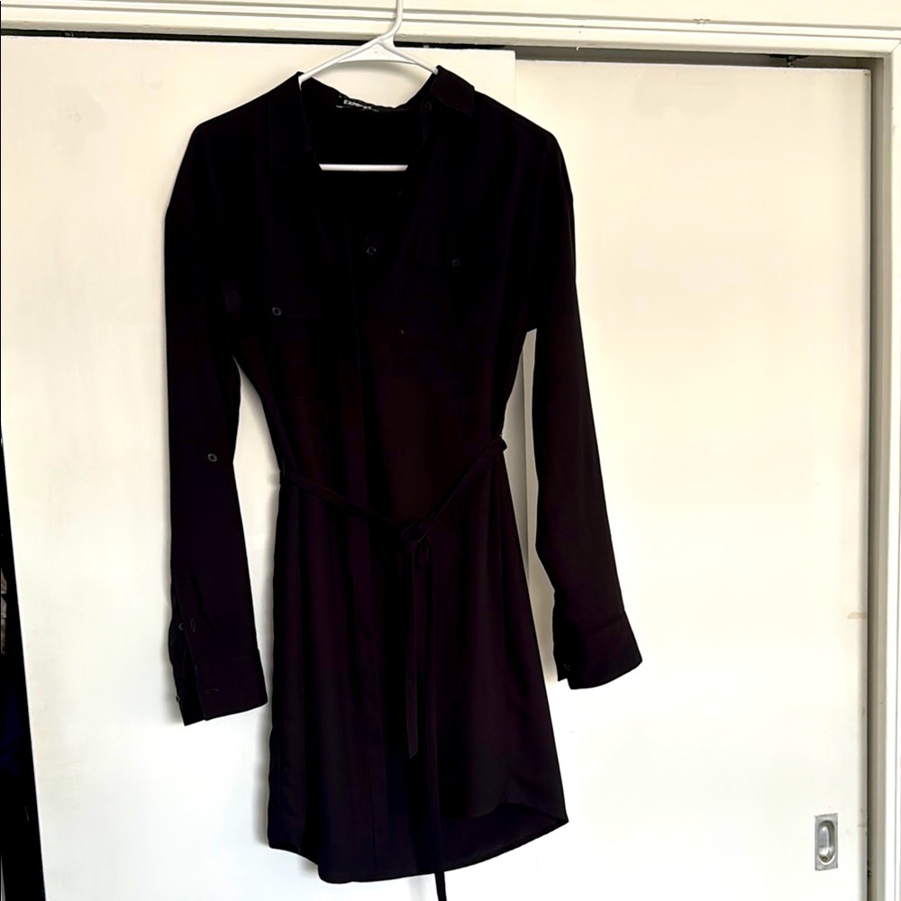 Black Sheath Dress with Cuffed Long Sleeves